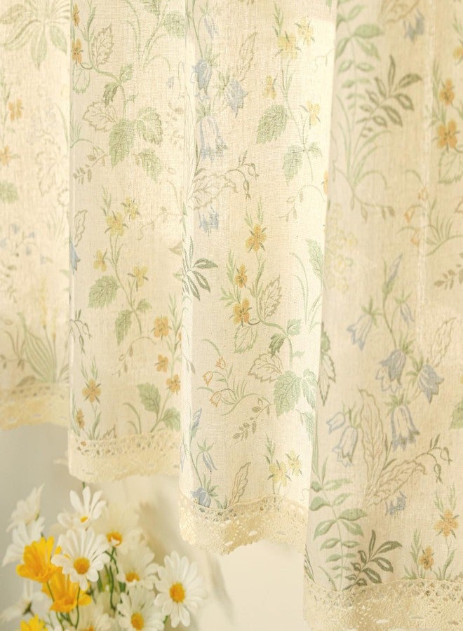 Moslovstar Farmhouse Cotton Linen Tier Curtain 36 Inch Long Elegant Floral Lace Window Treatment Kitchen Bathroom Short Curtain, 1 Panel, Wind Chime Flower on Beige - Image 1